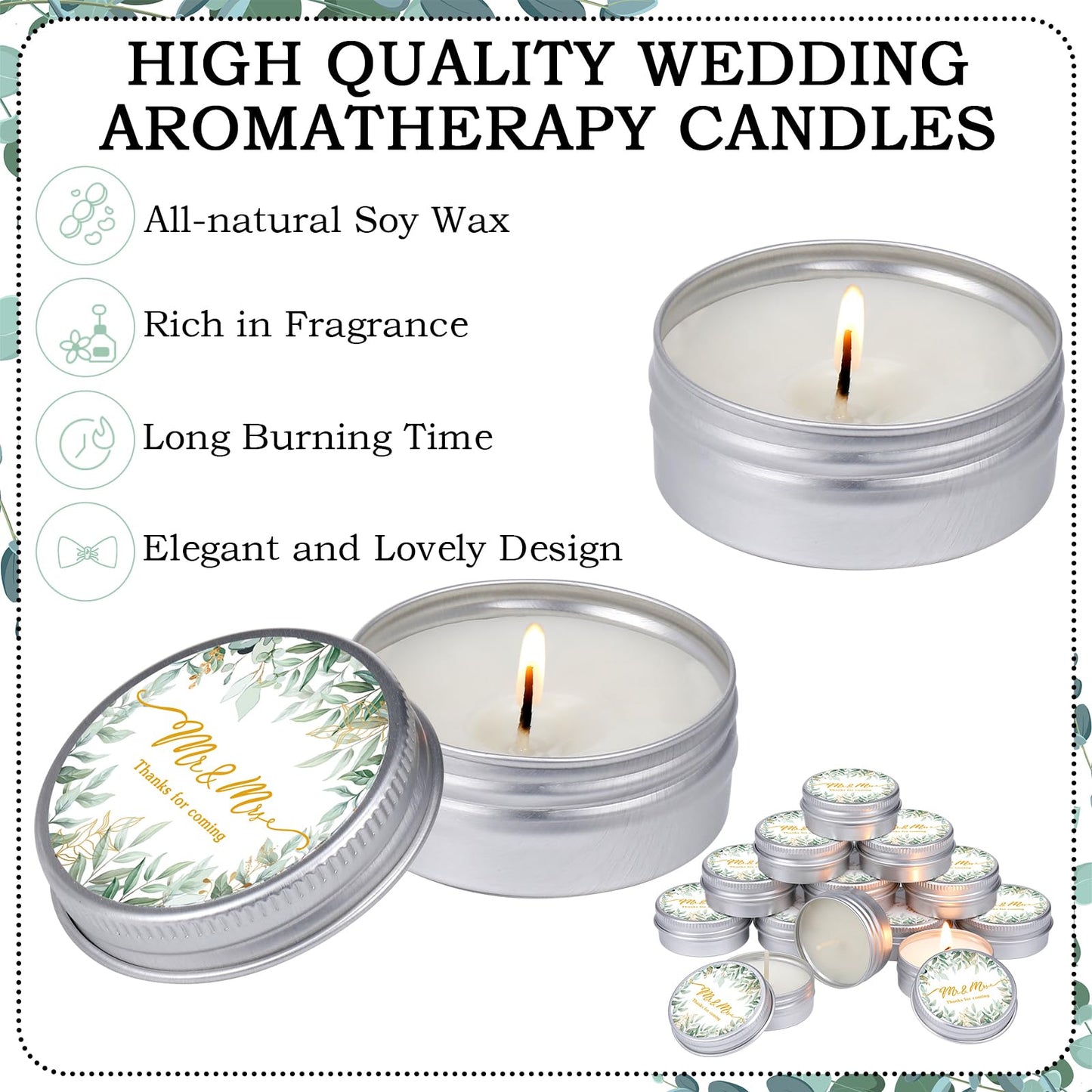 MTLEE Lavender Scented Soy Wax Wedding Candles, 50 Pcs Candle Favors for Guests, Aromatherapy Candles for Bridal Shower, Rustic Wedding Party