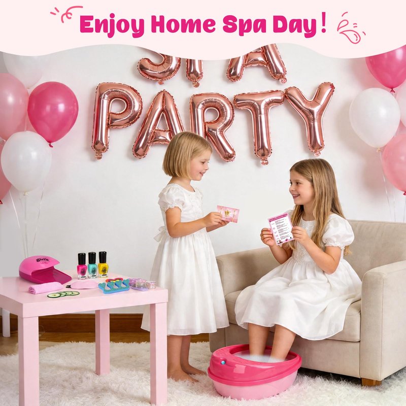 AuntyFey Kids Spa Day Kit for Gilrs, Kids Foot Spa Kit 6-8-12 with Rainbow Light Massage Foot Soak Tub, Girls Pedicure Spa Kit For Kids With Kids Spa Set For Girls Party Birthday Gift