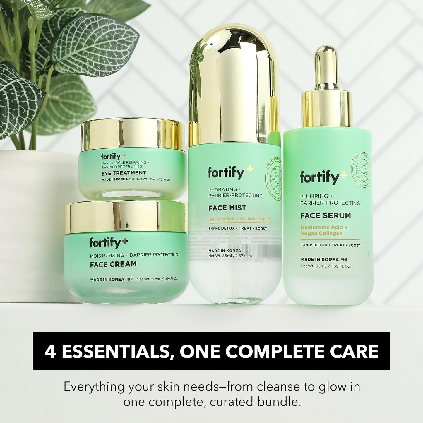 Fortify Skincare Age-Defy Set, 3-In-1: Detox, Treat, Boost with Cica & Zeolite - Ultra Hydrating, Firming & Barrier Care - Dermatologist Tested, Anti Aging Korean Skin Care, Clean Beauty - 4 Pack