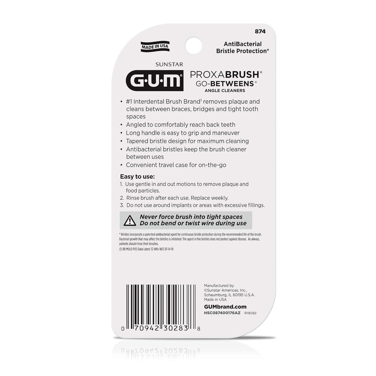Soft Bristle Interdental Brushes for Plaque Removal - GUM Proxabrush Go-Betweens, Safe for Braces, 4ct (6pk)