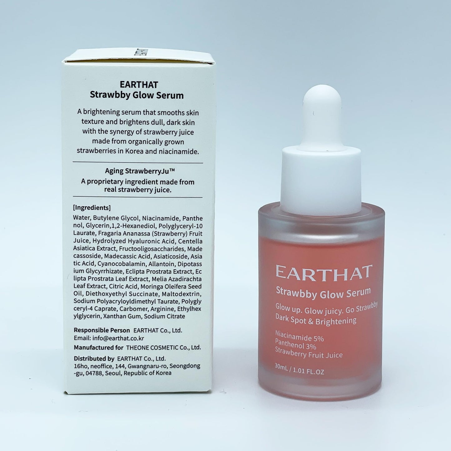 EARTHAT Glow Serum with Niacinamide 5% & Panthenol 3%, Brightening & Hydrating Face Serum for Radiant Skin, Korean Skincare with Fermented Strawberry & Centella Asiatica, 1.01 fl oz