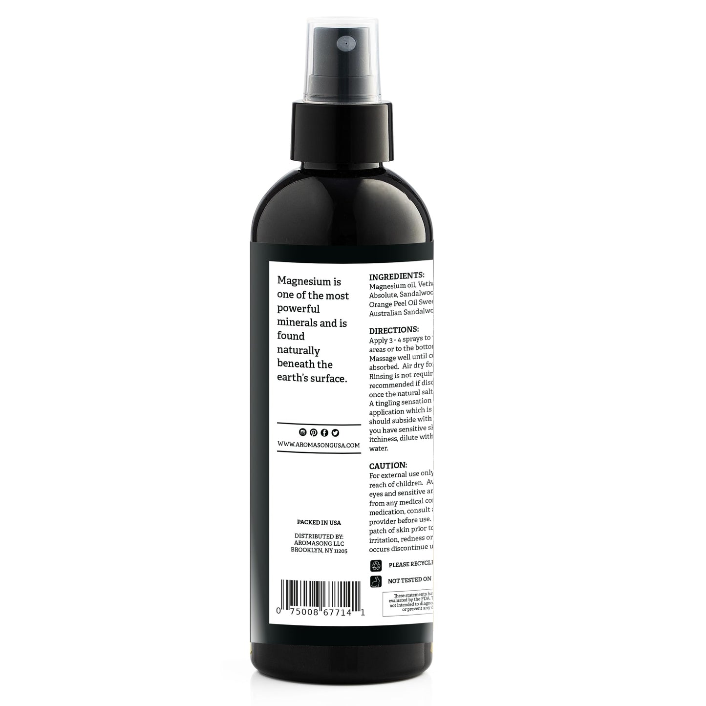 Aromasong Pure Magnesium Oil Spray Rose Scent, Topical Magnesium for Feet & Legs, Extra Strength Magnesium Oil (23mg in Each Spritz), Made in USA, Clean & Natural Formula, 8 oz