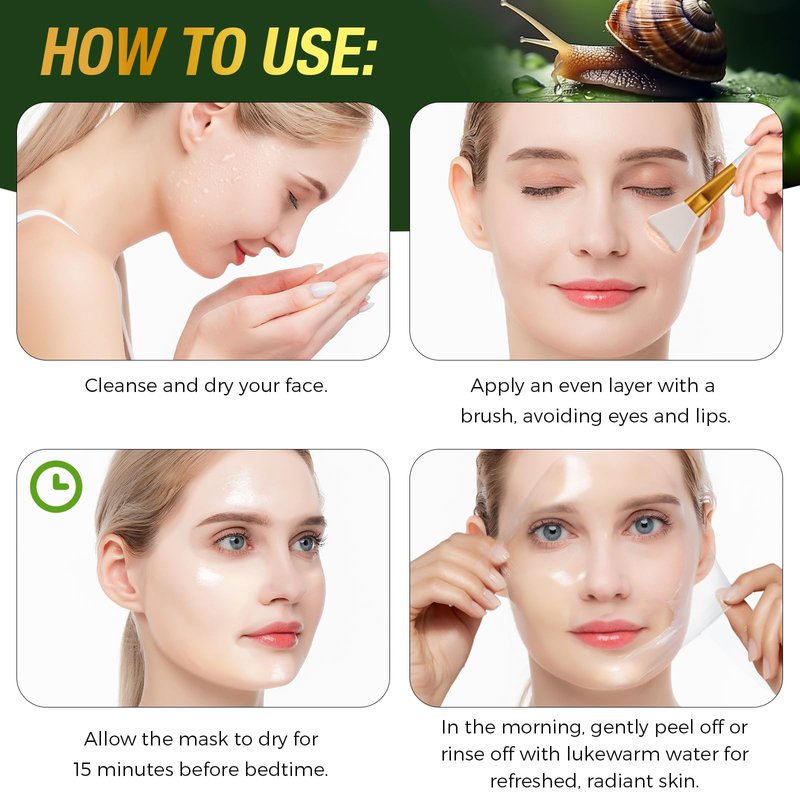 chenyayun 2Pack 9000PPM Snail Mucin Collagen Overnight Wrapping Peel Off Mask for Intensive Hydrating, Skin Barrier Repairing, Reducing Sagging/Wrinkles/Fine Lines, 2.53 Oz/75 ML