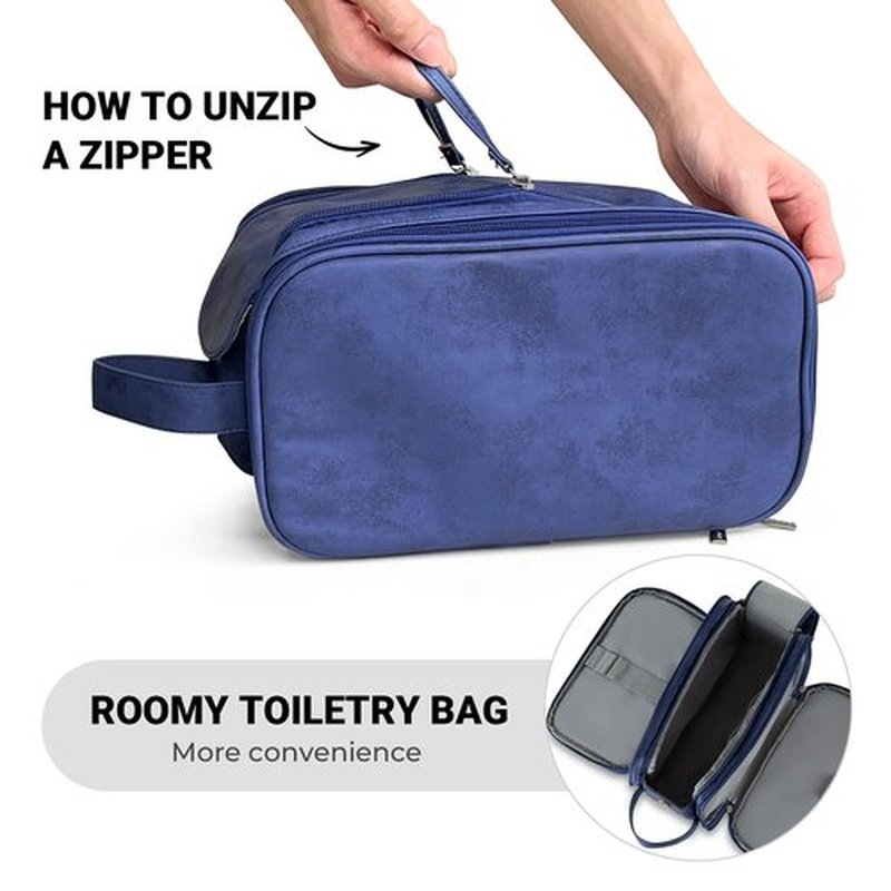 Elviros Toiletry Bag for Men, Large Travel Shaving Dopp Kit Water-resistant Bathroom Toiletries Organizer PU Leather Cosmetic Bags
