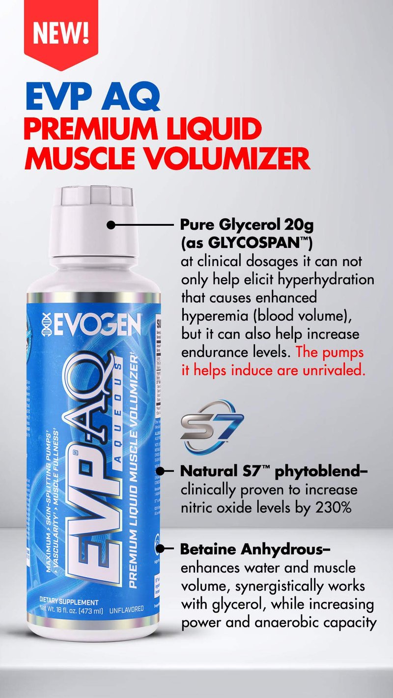Evogen EVP AQ - Liquid Glycerol Muscle Volumizer | Pre Workout for Pumps, Vascularity, & Hydration | Premium Preworkout for Men & Women | Unflavored | 16 fl oz