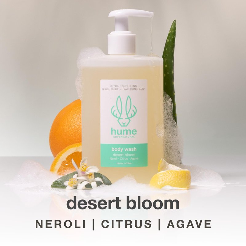 HUME SUPERNATURAL Ultra Nourishing Body Wash, Desert Bloom, 16 fl oz - Cleanse, nourish and replenish skin with Niacinamide, Hyaluronic Acid, and Prebiotics. Free from Sulfates, Parabens, Phthalates