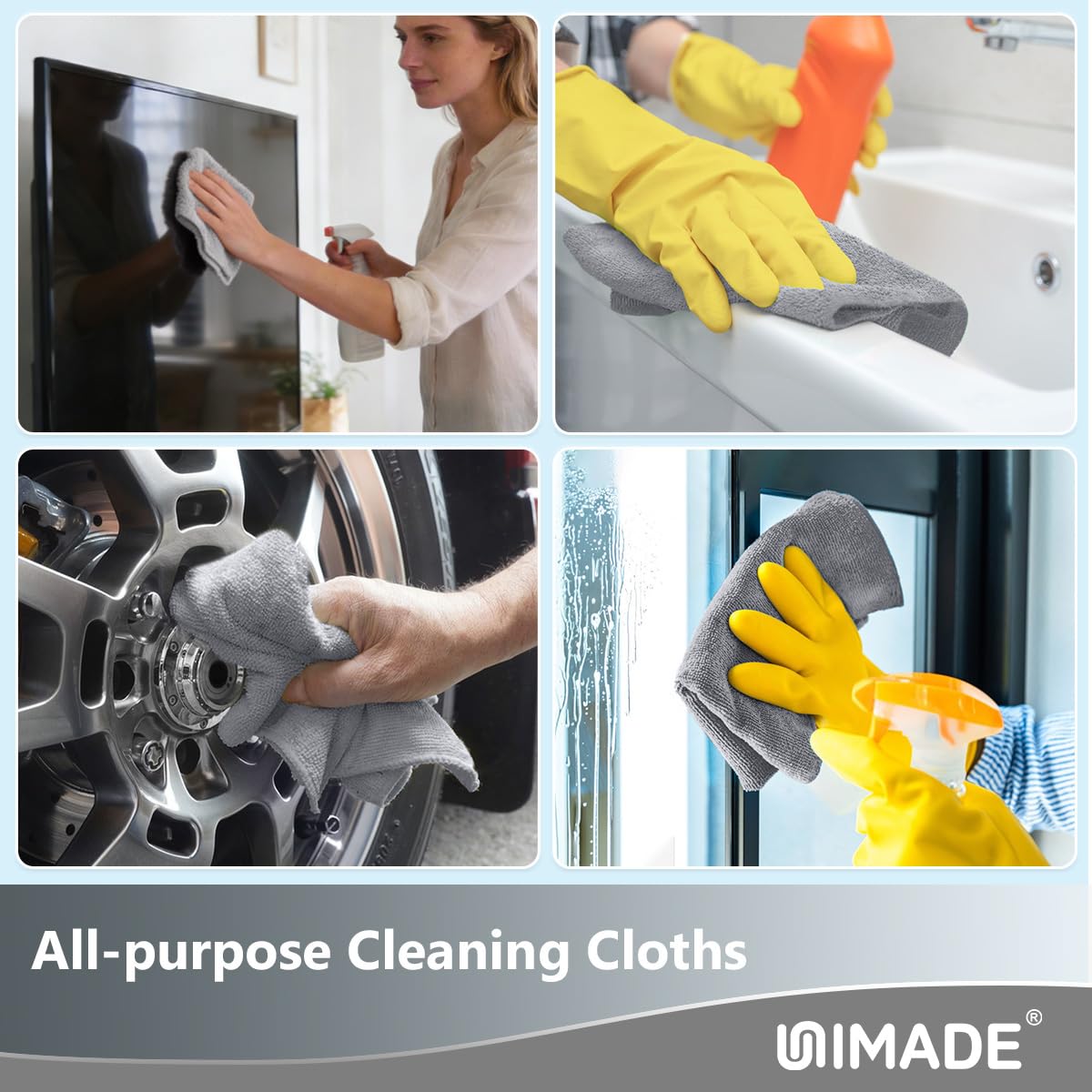 UNIMADE Microfiber Cleaning Cloth, 100 Sheets Microfiber Towels for Cars Commercial Grade Washcloths Lint-Free Bulk Shop Towel Cleaning Rags for Household Restaurant Garage Housekeeping, 11"x 9", Grey