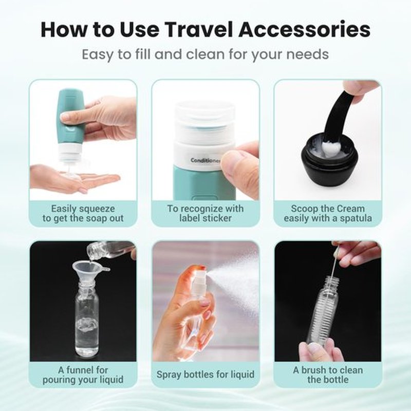 Ruinovate 17 Pack Travel Bottles for Toiletries, TSA Approved Travel Size Toiletries Bottles, Leak Proof Travel Size Containers, Travel Essentials for Body Wash, Shampoo, Lotion & Conditioner Blue