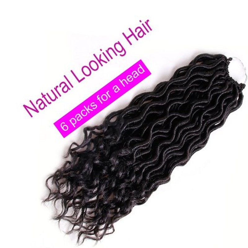 6 Packs Goddess Locs Crochet Hair Wavy Curly Faux Locs Crochet Braids Synthetic Hair Extensions Dreadlocks Crochet Locs Low Temperature Braiding Hair (14" (6 Packs), #2)