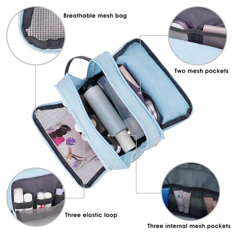 Toiletry Bag for Men Hanging Dopp Kit Water Resistant Shaving Bag Small Toiletry Bag for Traveling (mint green on gray)