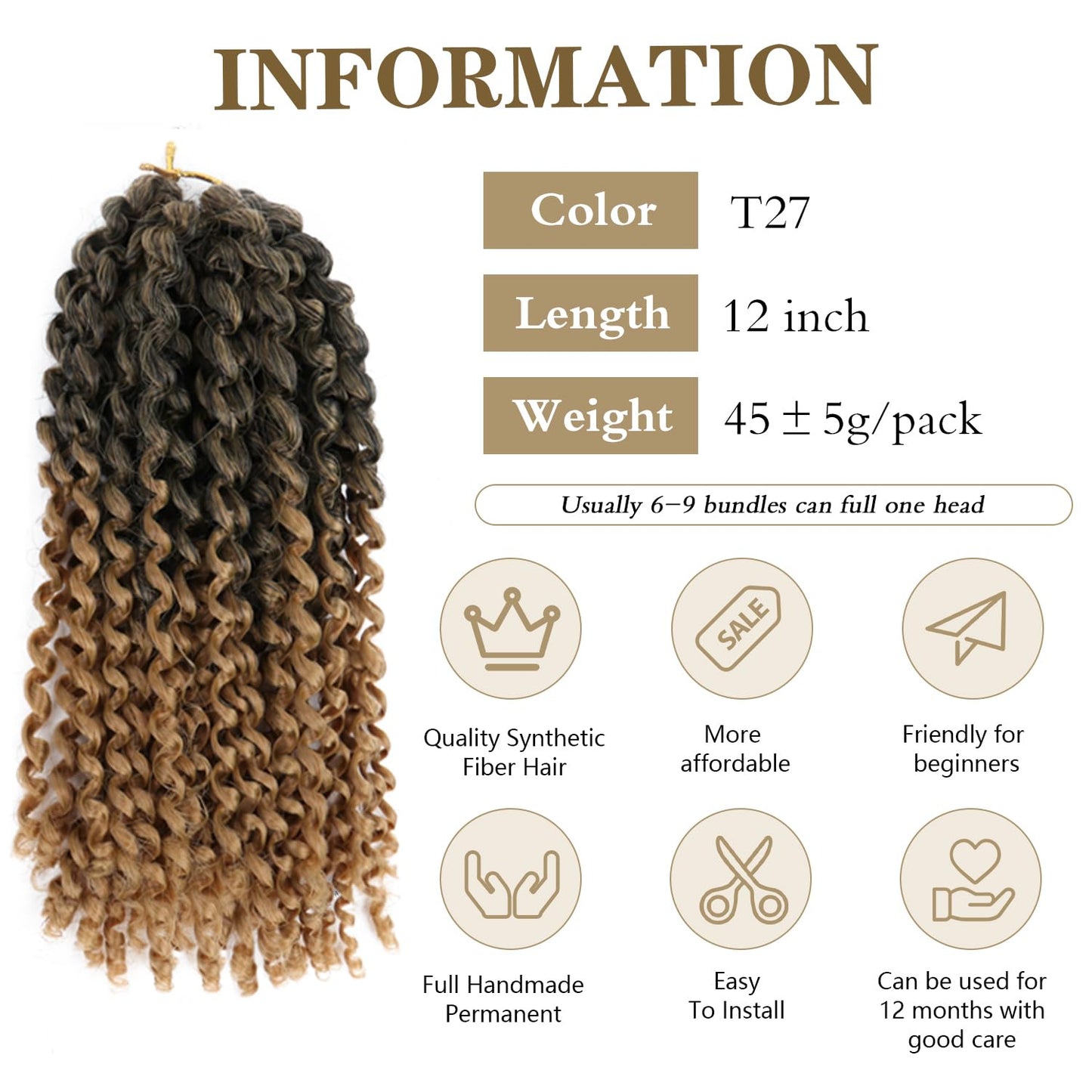 Short Passion Twist Crochet Hair Kinky Curly Braiding Hair for Black Women Crochet Braids with Curly Texture Hair Extensions (6 Packs, 12 Inch,T27)