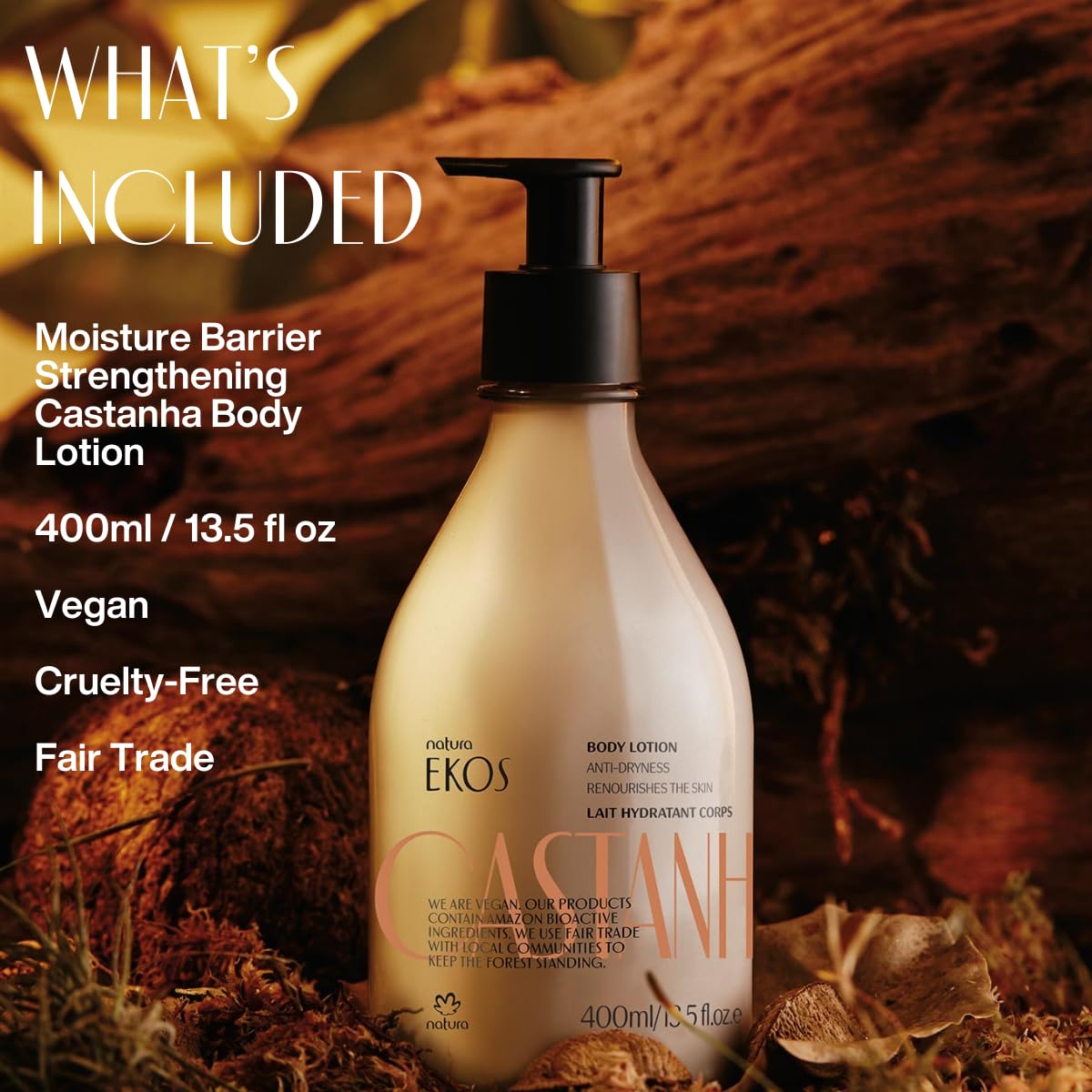 natura - Ekos Castanha (Brazil Nut) Renourishing Body Lotion - Anti-Dryness - Deep Skin Hydration Moisturizer - Vegan Skin Care - Brazilian Beauty Secrets - Self Care & Body Care - 13.5 fl oz (400ml)