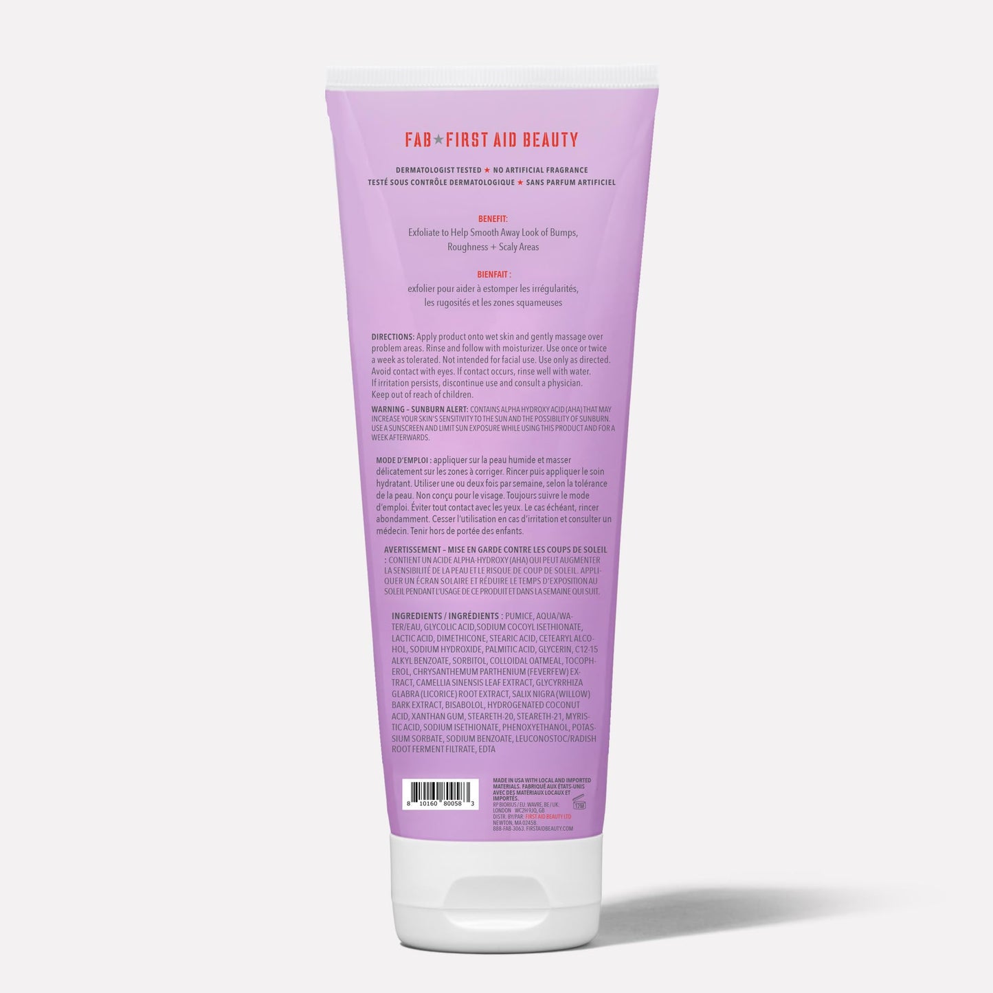 First Aid Beauty - KP Bump Eraser Body Scrub with 10% AHA, Keratosis Pilaris Skin Exfoliater with Glycolic and Lactic acids, Helps Reduce Chicken Skin Bumps, Safe for Sensitive Skin, 8 oz + Bonus, 2ct