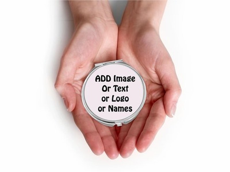 SpreadPassion Personalized Compact Mirror, Create Your Own Custom Text, Photo Mirror, Travel Makeup Mirror Handheld Small Mirror, Portable Pocket Mirror, Birthday Idea (1, Round)