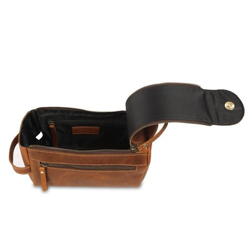 KomalC Premium Buffalo Leather Unisex Toiletry Bag Travel Dopp Kit (Distressed Orange Tan)