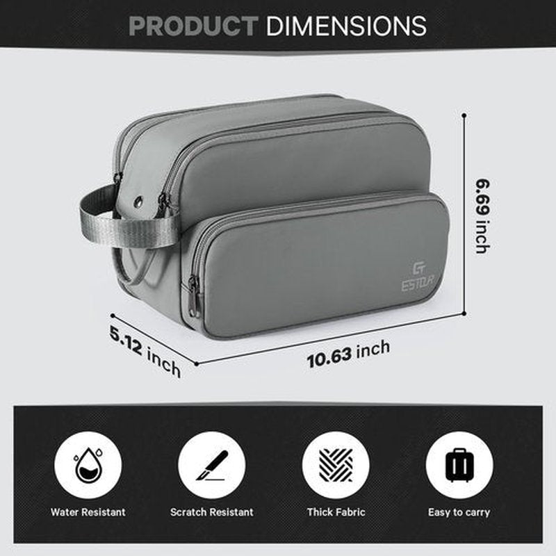 Estour Toiletry Bag for Men, Travel Toiletry Bag Travel Essentials, Dopp Kit Water-resistant Shaving Bag, Bathroom Bag Toiletries Organizer, Gray(Upgraded Polyster)