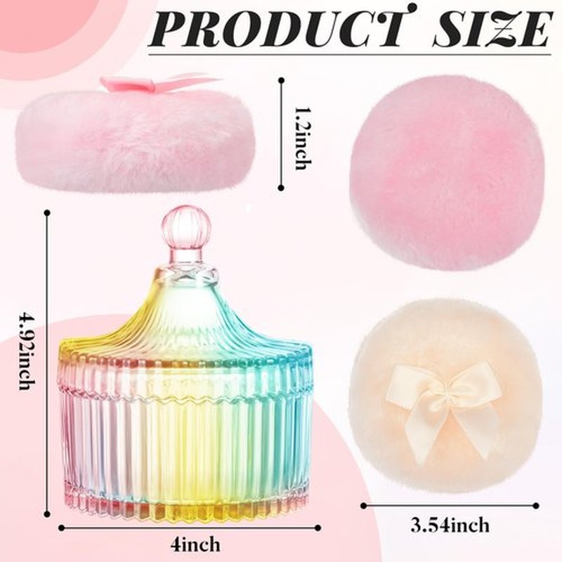 Tioncy 3 Pcs Large Body Powder Puff and Container Powder Container with Puff Powder Puff Crystal Container Soft Washable Reusable Velour Face Body Glitter Powder Puff Wet Dry Makeup(Colorful,Simple)