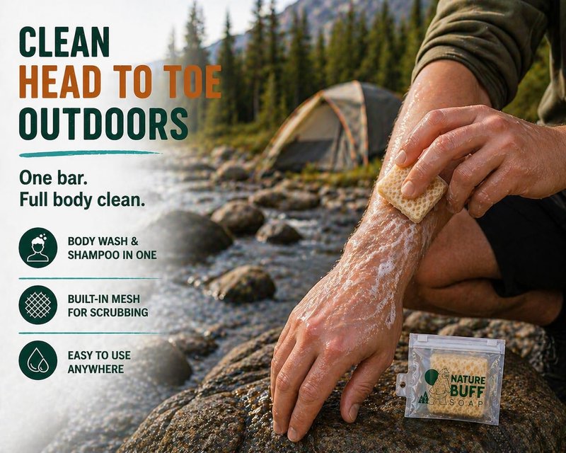 Nature Buff Camping 2-Pack Biodegradable 2 x 2 Inch Soap Unscented Travel-Sized Soap Bars -All-In-One Backpacking Essentials Outdoor Recreation Soap Bar and Washcloth