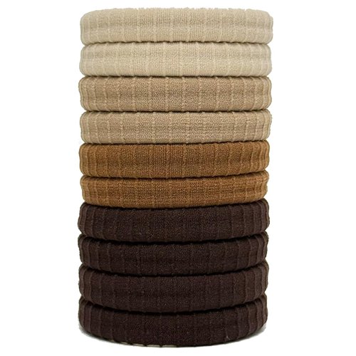 Jseng 10Packs Seamless Hair Ties for Women - No Damage Elastic Ponytail Holders Hair Accessories for Thick Curly Hair - Neutral Brown