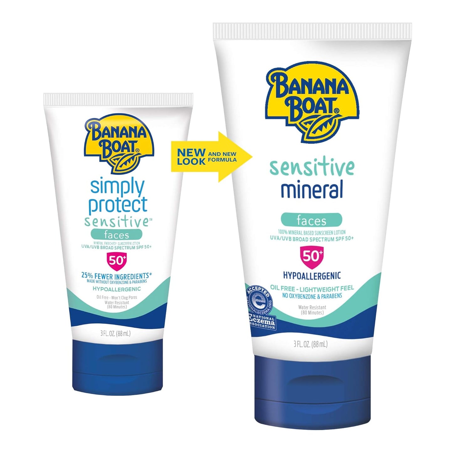 Banana Boat Sensitive 100% Mineral Sunscreen Lotion SPF 50 Twin Pack | Body Sunscreen, Sensitive Skin Sunblock, Oxybenzone Free Sunscreen, Banana Boat Mineral Sunscreen SPF 50, 6oz each