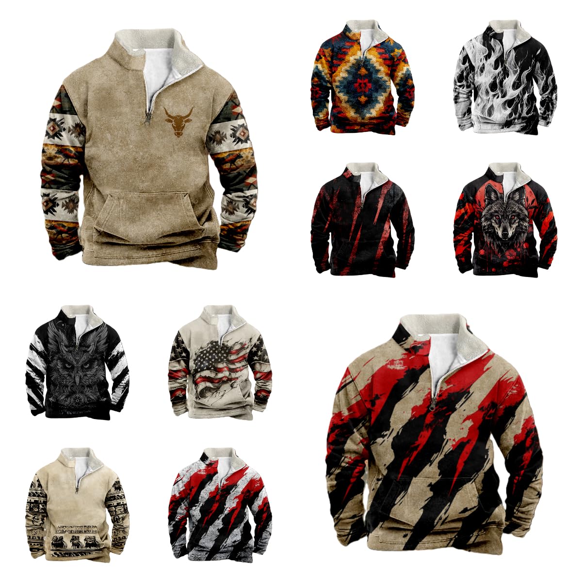 domirica Men's Fashion Hoodies & Sweatshirts Western Aztec Print Long Sleeve Half Zip Pullover Lightweight Crew Neck Hoodies Big And Tall Cotton Vintage Casual Cool Undershirts With Pocket,S