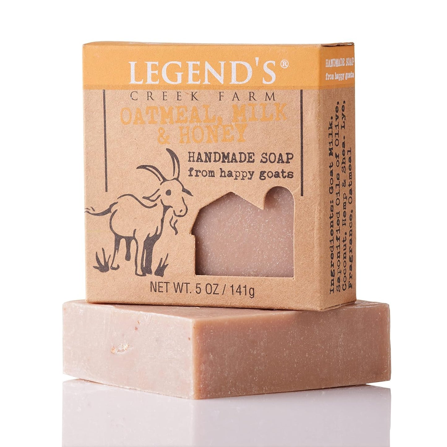 Legend's Creek Farm Goat Milk Soap - Cleansing Moisturizing Bar for Hands and Body - 5 Oz Creamy Lather, Nourishing, Gentle Natural Soap for Sensitive Skin (Oatmeal, Milk & Honey, Pack of 5)