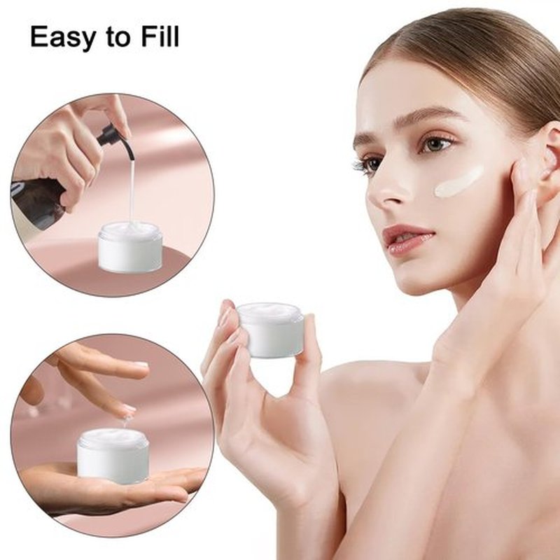 8 Pcs 1 OZ Travel Size Container, Elumeiro Plastic Jars with Black Lids Clear Cosmetic Small Round Cream Jar Refillable for Scrubs, Lotion, Powder, ointment, Makeup, Food Storage