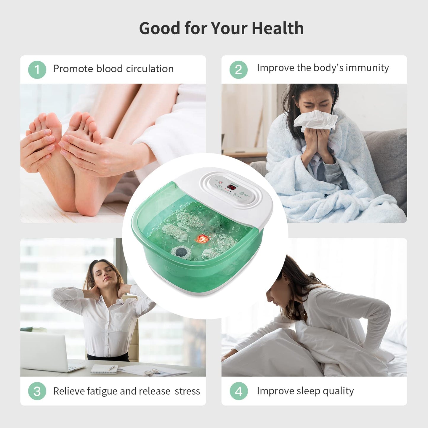 Niksa Foot Spa Bath Massager with Heat, Bubbles, Vibration and Red Light,4 Massage Roller Pedicure Foot Spa Tub for Feet Stress Relief,Foot Soaker with Mini Acupressure Massage Points Green