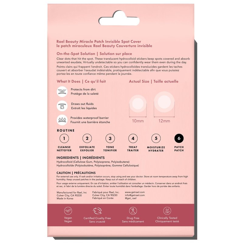 Rael Pimple Patches, Miracle Invisible Spot Cover - Hydrocolloid Acne Pimple Patch, Absorbs Zits & Blemish, Korean Skin Care, 2 Sizes (72 Count)