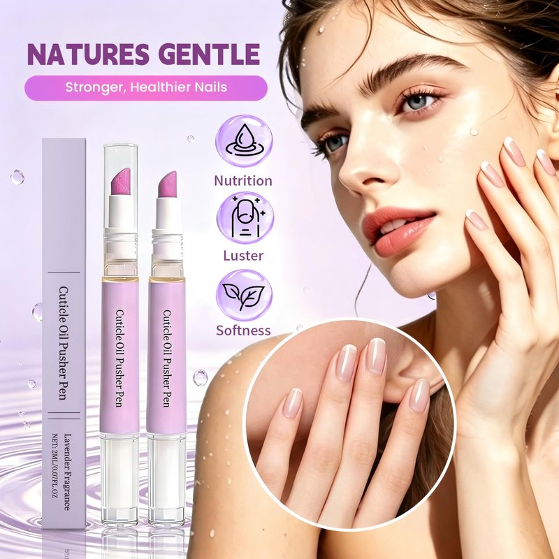 2 Pcs 2-in-1 Cuticle Oil Pusher Pen, Ceramic Cuticle Remover Pen, Gentle Exfoliation, Moisturizing & Brightening for Dry Damaged Nails & Hangnails, Portable Nail Care Tool