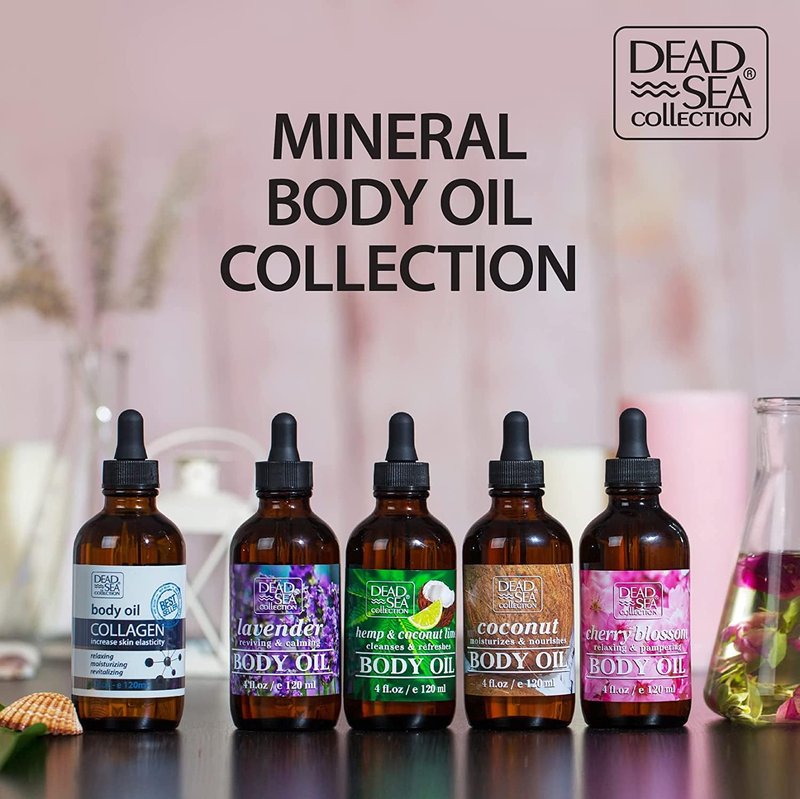 Dead Sea Collection Body Oil for Dry Skin - Collagen & Vitamin E - Moisturizing & Nourishing, Anti-Aging & Skin Elasticity Support for Face Pack of 2 (4 Fl. Oz Each)