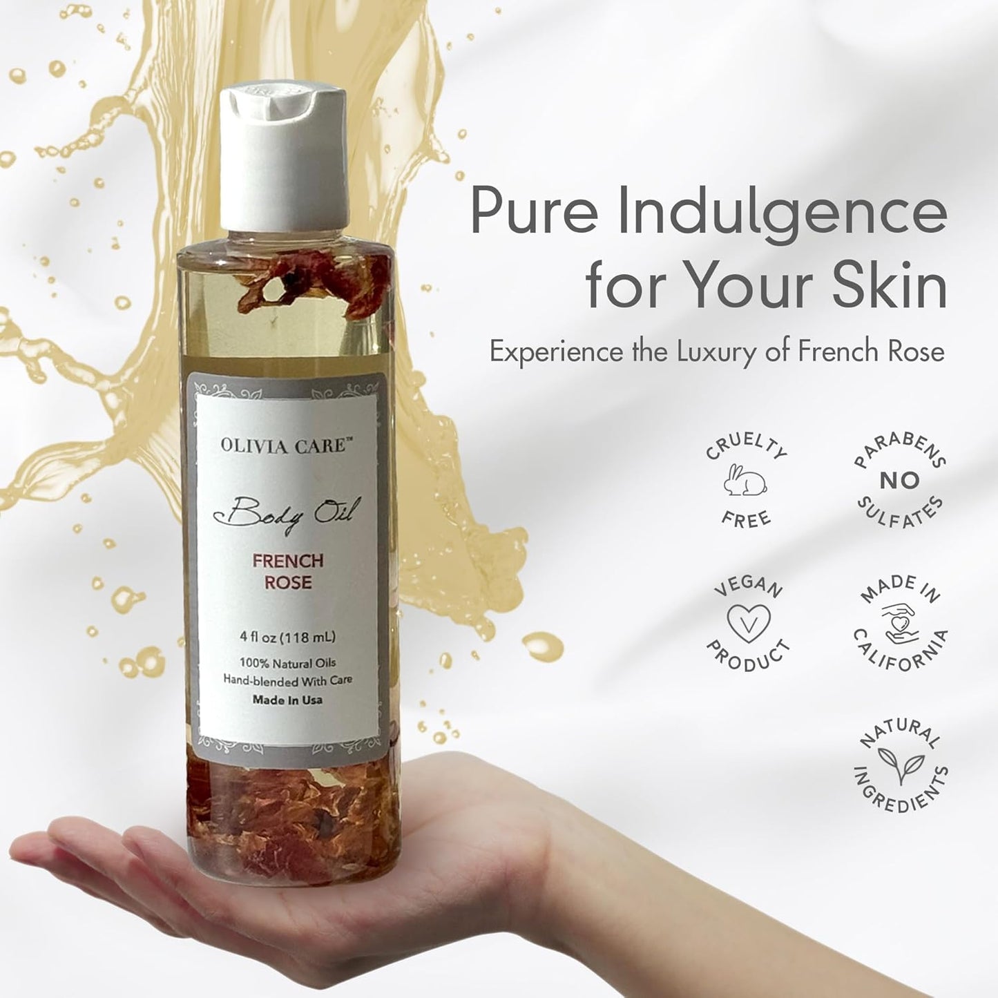 Olivia Care 3 Pack Body Oils: Apricot Fig, French Rose, Jasmine Gardenia - Natural Perfume Oils For Women & After Bath Oils Body Moisturizers, Rich in Vitamin E, K, & Omega (3 Scents)