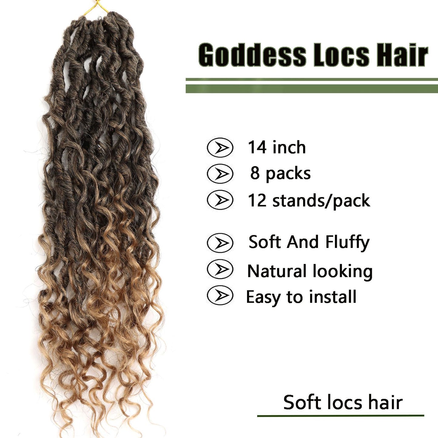 LMZIM 14 inch Goddess Locs Crochet Hair 8 Packs Hippie Locs Crochet Hair Pre Looped Faux Locs Crochet Hair for Black Women 1B/27