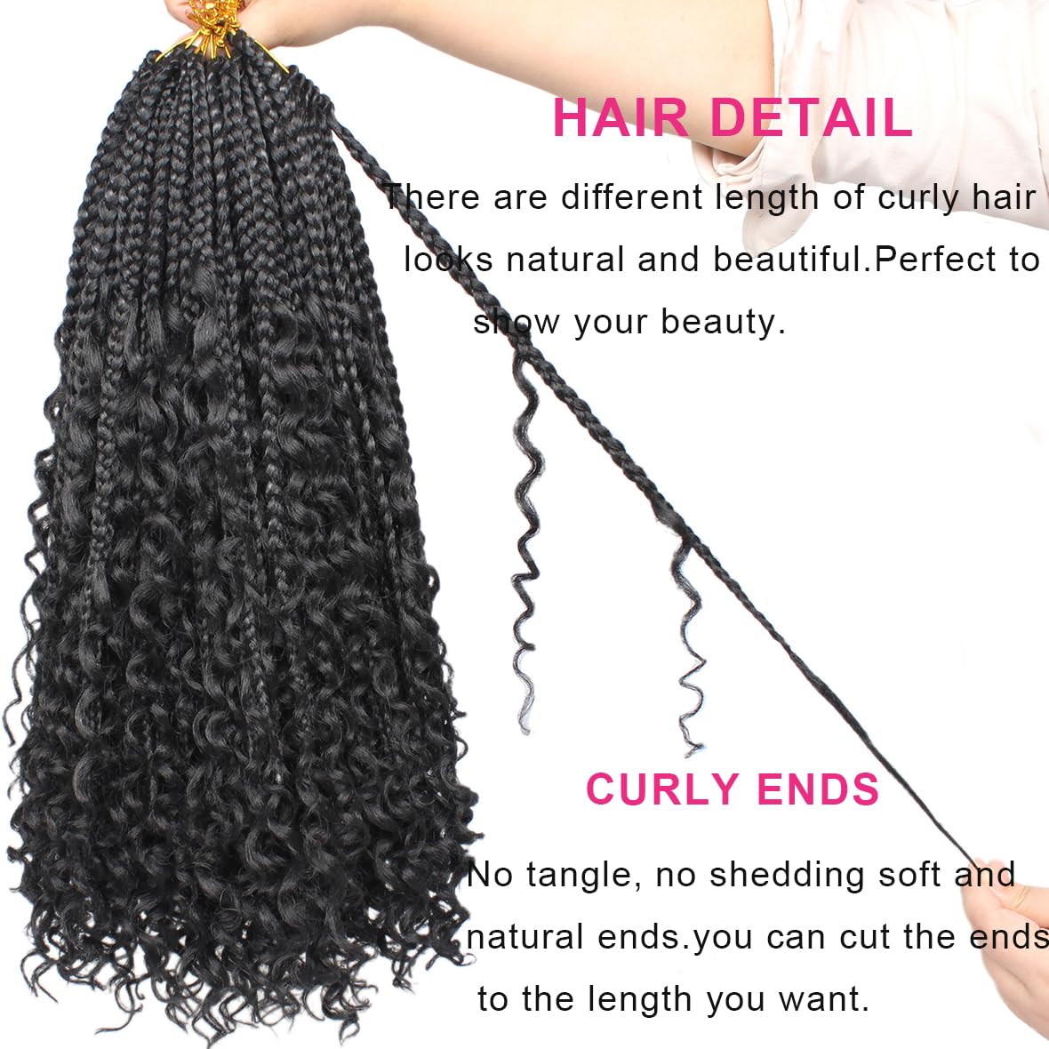 Unionbeauty Boho Box Braids Crochet Hair 16 Inch Black Goddess Box Braids Crochet Hair Curly Ends 8 Packs Bohemian Hippie Box Braids Synthetic Braiding Hair for Black Woman Crochet Box Braids 1B#