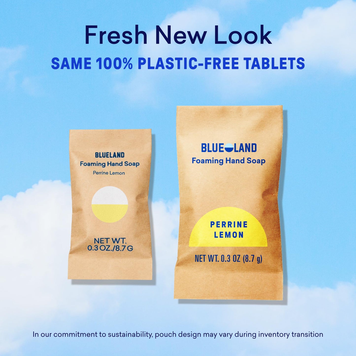 BLUELAND Hand Soap Duo - 2 Refillable Glass Foaming Hand Soap Dispensers + 8 Tablet Refills | Iris Agave Scent | Makes 8 x 9 Fl oz bottles (72 Fl oz total)