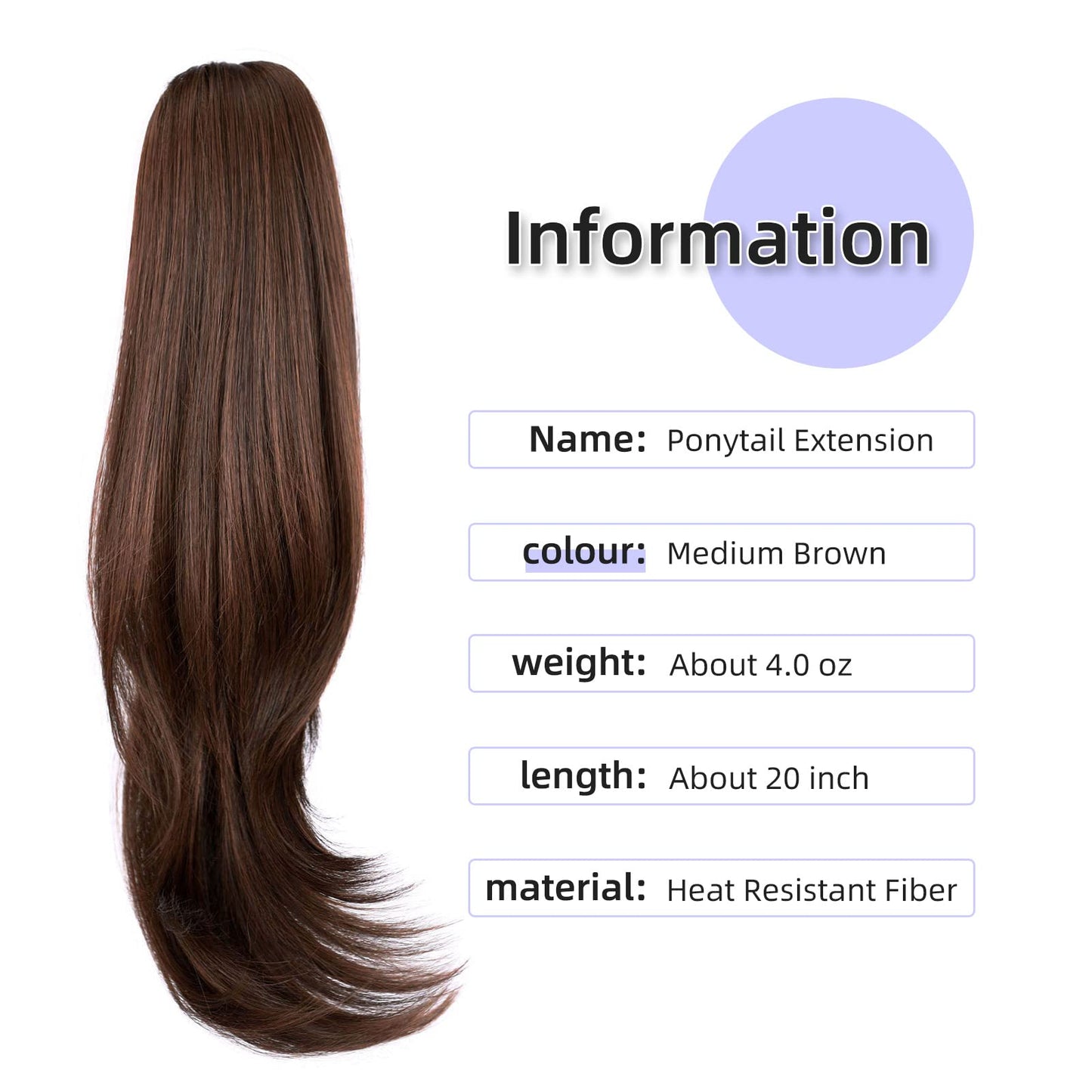 ShulaSHOP Brown ponytail extension,20" clip ponytail hair extensions ponytail curly claw hair ponytailExtension Natural Looking Synthetic Hairpiece for Women