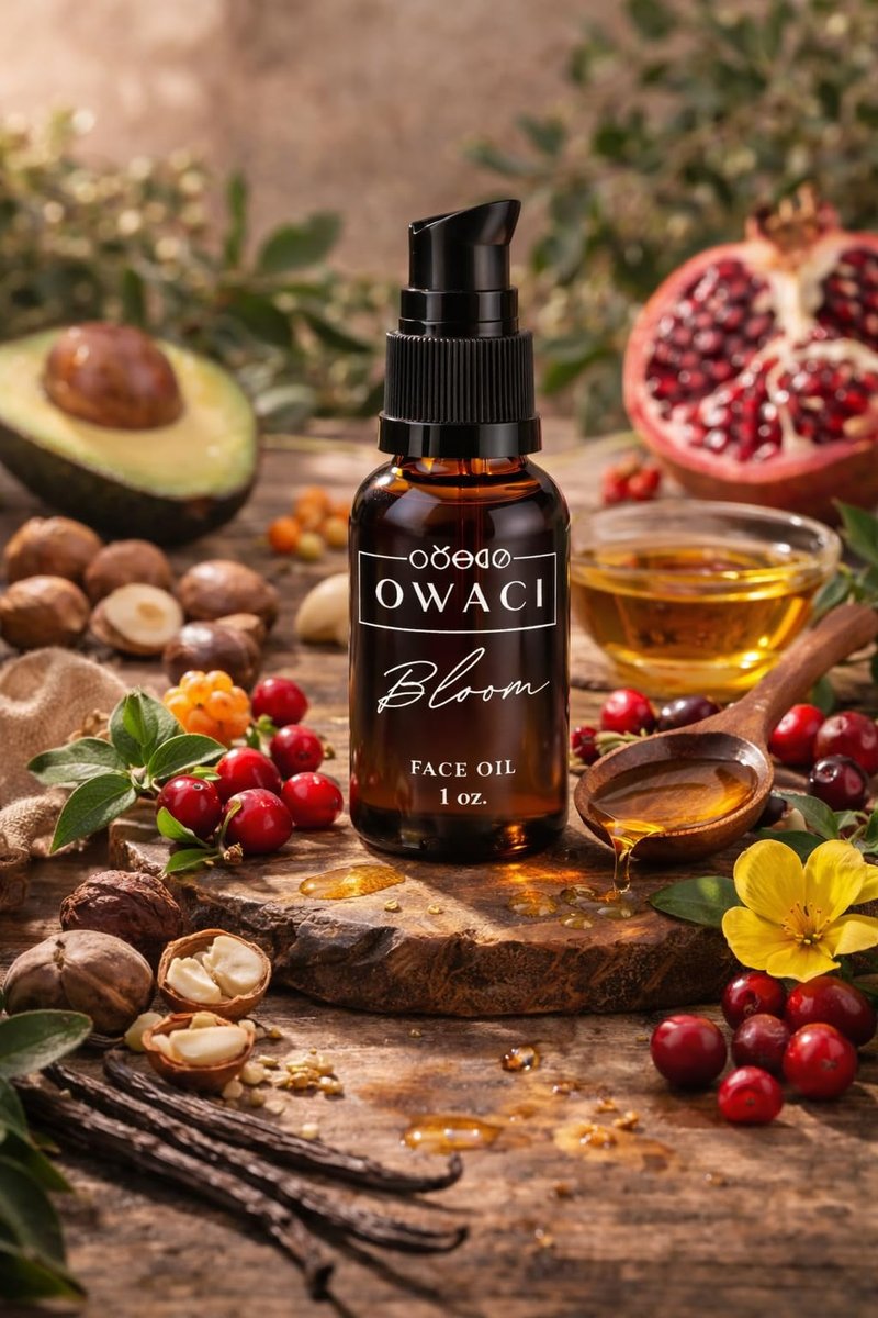 Owaci Natural Face Oil for Glowing Skin – Rosehip, Plum, Kukui & Pomegranate Botanical Facial Oil – Hydrating Anti-Aging Moisturizer for Dry, Sensitive & Oily Skin – 1 oz Bloom Face Oil - Natural