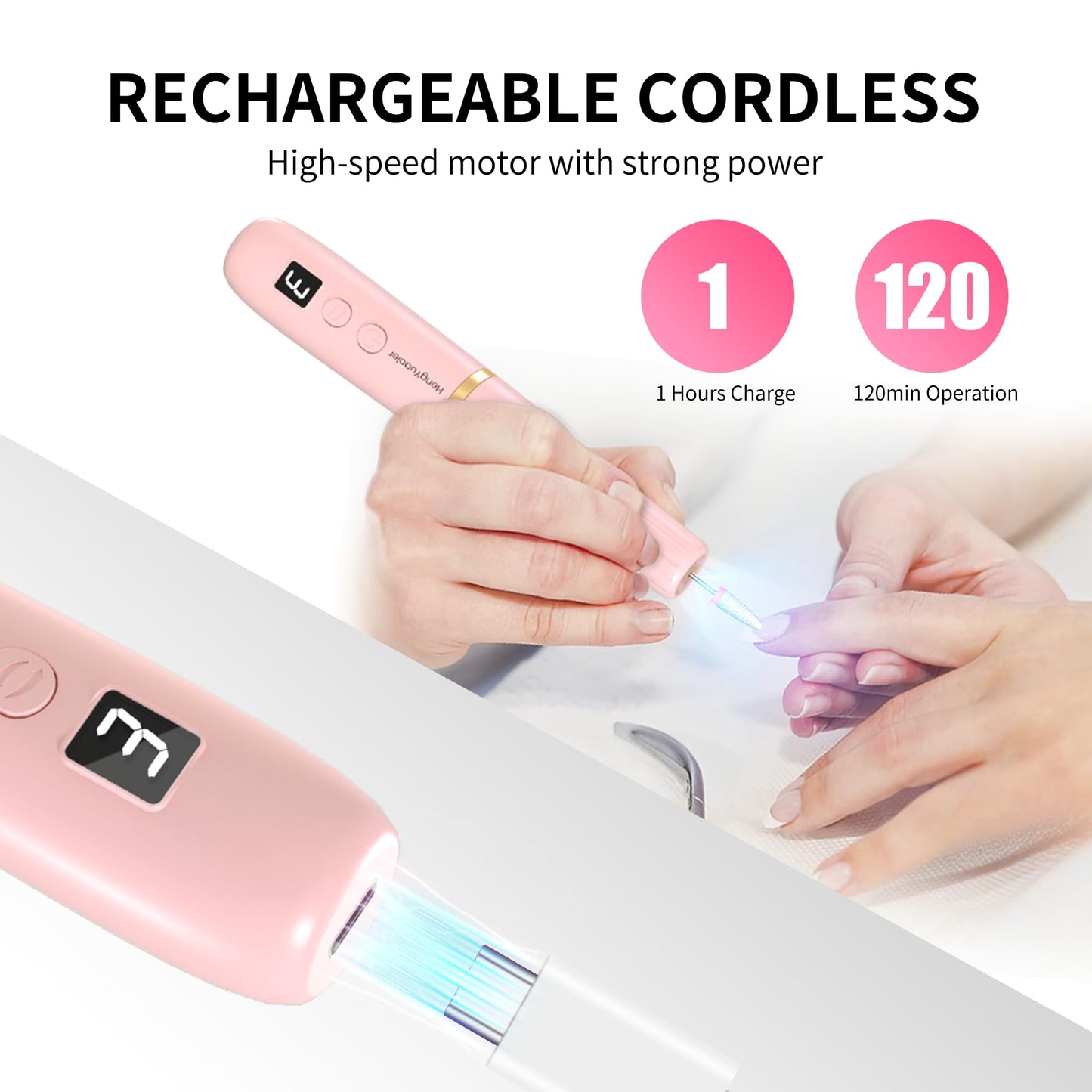 HengYuaoler Electric Nail Drill Machine File Efile Set for Acrylic Gel Nails Portable Nail Drill Machine Kit Rechargeable Pedicure Tools for Hand Feet Manicure Pedicure Tools Polishing Set (Purple)