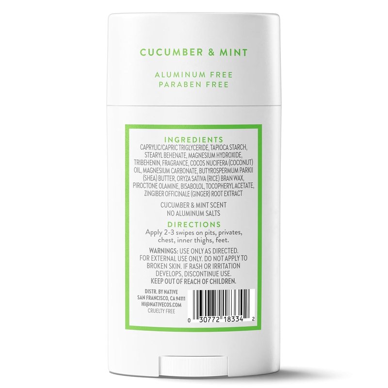 Native Whole Body Deodorant - Cucumber & Mint Scent, 72-Hour Odor Protection | Aluminum-Free, 2.3oz