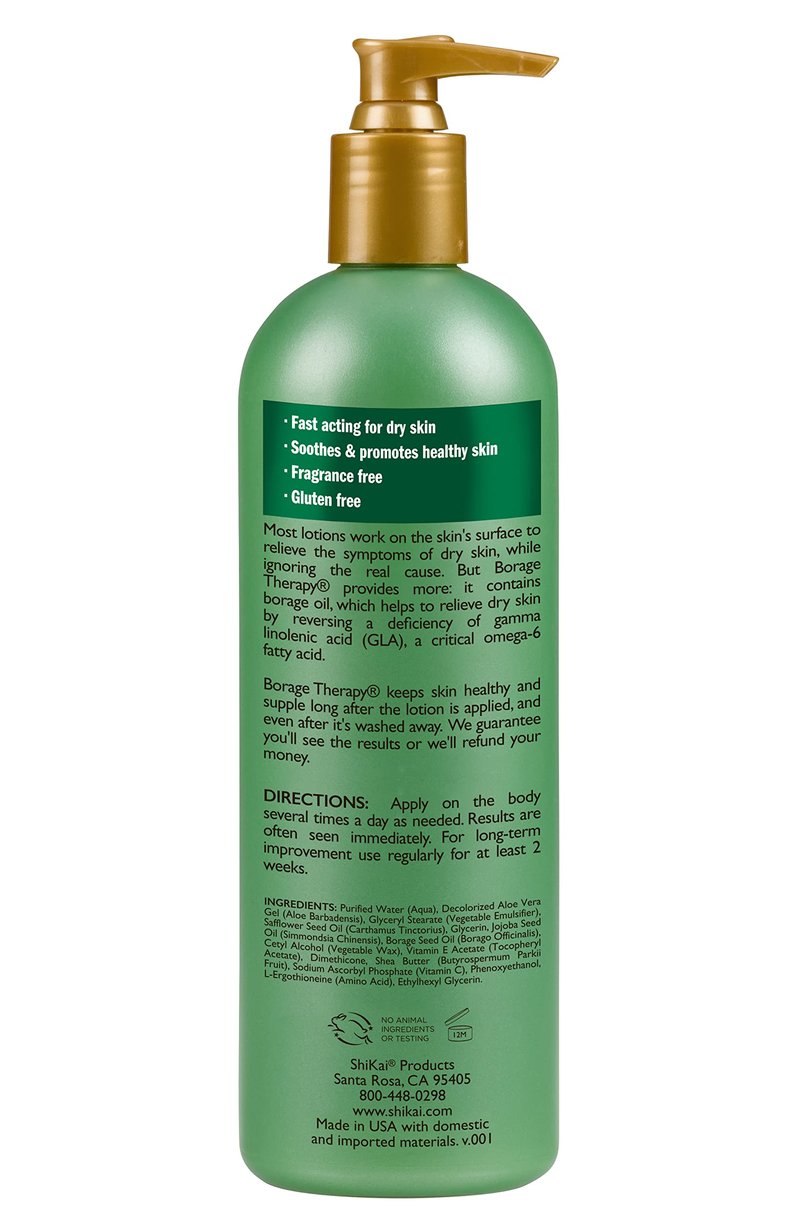 ShiKai Borage Therapy Dry Skin Lotion Body Moisturizer (16 oz) Unscented Skincare | Hydrating Lotion for Dry Hands & Body | With Oatmeal & Shea Butter