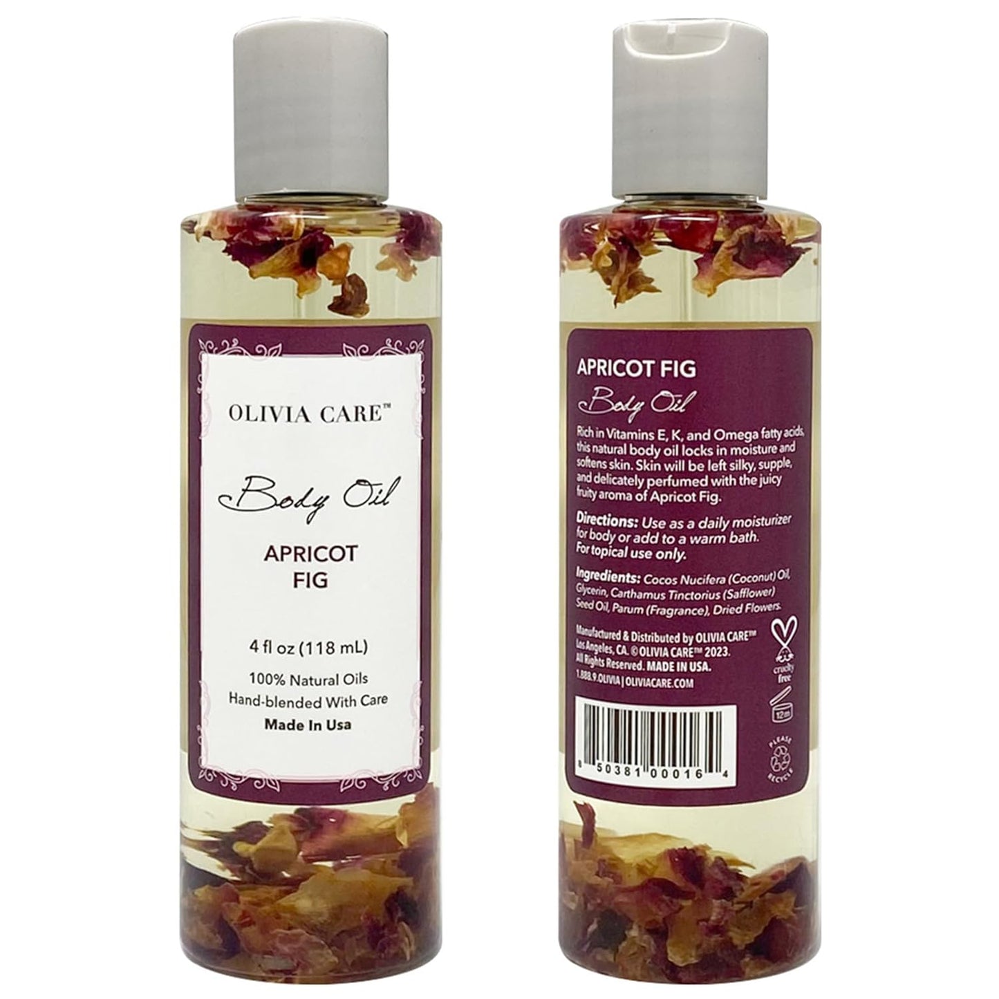 Olivia Care 3 Pack Body Oils: Apricot Fig, French Rose, Jasmine Gardenia - Natural Perfume Oils For Women & After Bath Oils Body Moisturizers, Rich in Vitamin E, K, & Omega (3 Scents)
