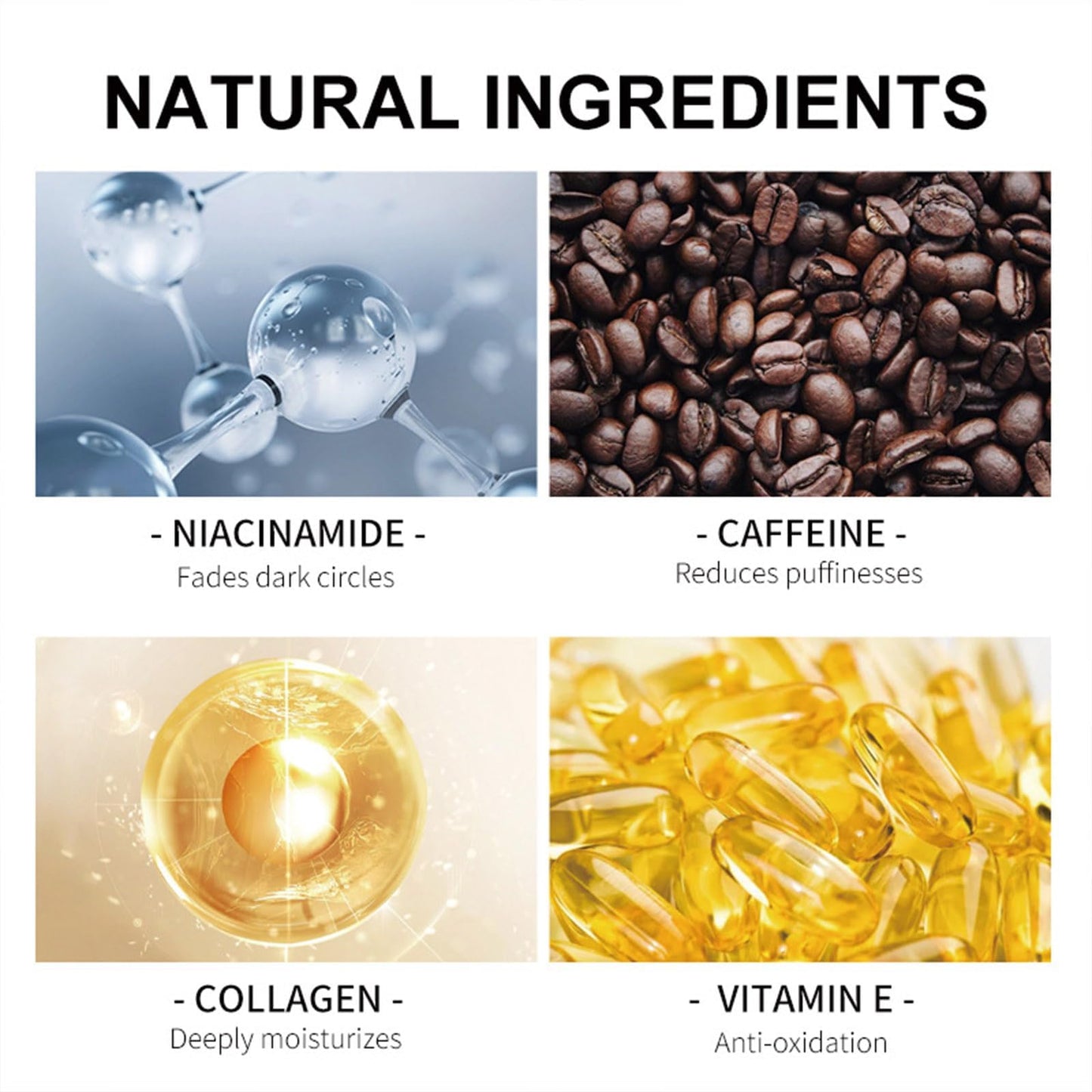 Caffeine Eye Cream, Anti-Wrinkle Eye Cream with Airless Pump, Reduces Fine Lines, Puffiness & Dark Circles with Caffeine, Squalane, Peptides and 4% Niacinamide, 1.7 Fl. Oz, Hydrating for Dry Skin