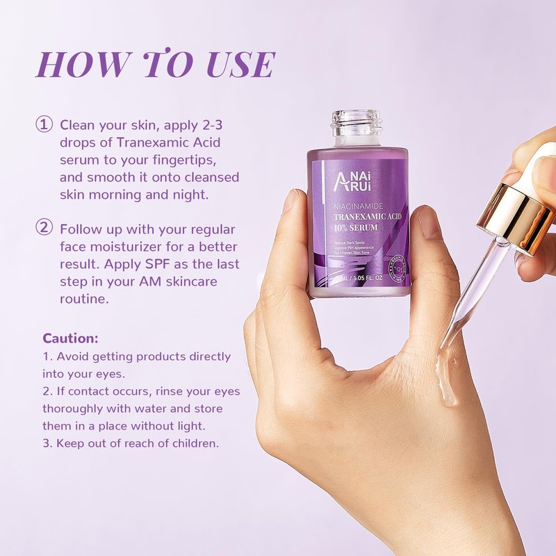 ANAI RUI Advanced 10% Tranexamic Acid Serum With Niacinamide, Kojic Acid, Arbutin, Dark Spot Care, PIH, for Uneven Skin Tone 1FL.Oz