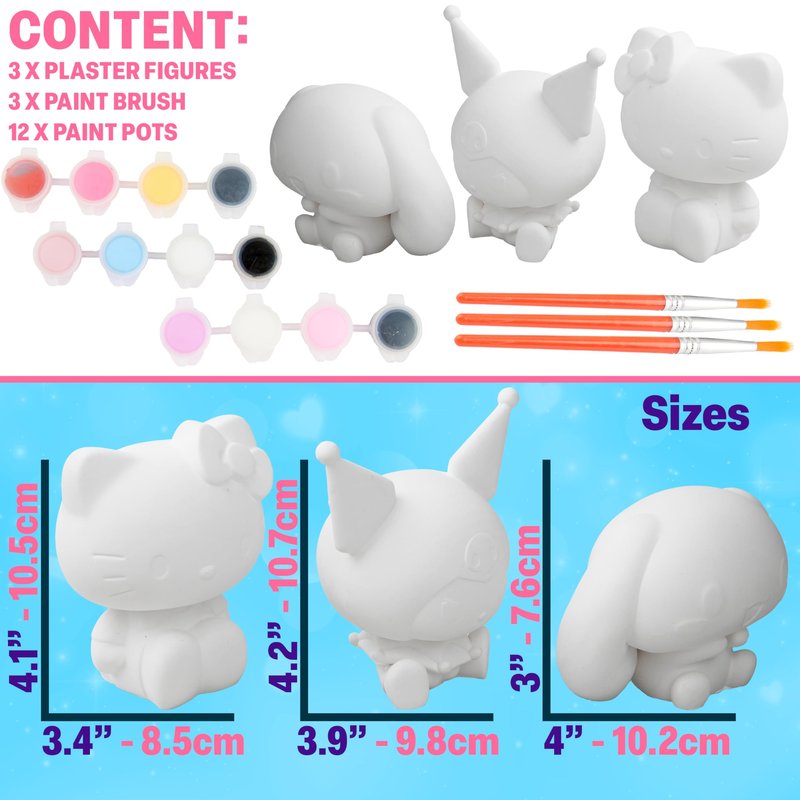 Get Trend Hello Kitty Sanrio Paint Your Own Figurines Kit, Plaster Painting Set for Kids, Arts and Crafts for Girls, DIY Craft Kit, Kawaii Gifts for Girls (Multi Hello Kitty)