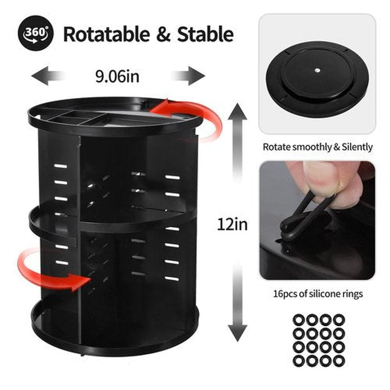 seinlife 360 Rotating Makeup Organizer,DIY Adjustable Spinning Holder,Foldable Cosmetic Storage Display box,Large Capacity Make up Caddy Shelf,Fits Countertop Vanity and Bathroom (BLACK)