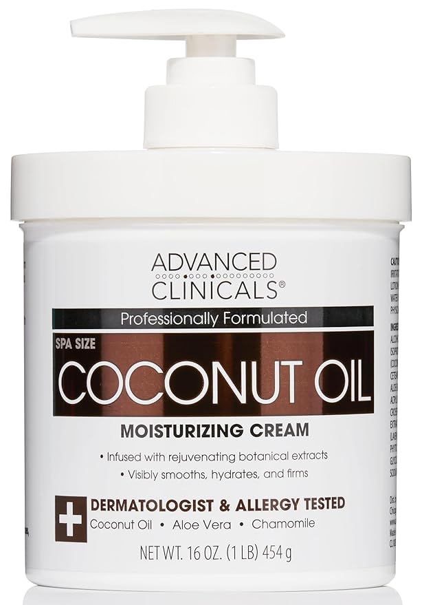 Advanced Clinicals Coconut Body Lotion Moisturizing Cream & Face Lotion For Women & Men | Natural Coconut Cream Oil Moisturizer Body Butter Skin Care Balm For Dry Skin, Large 16 Oz