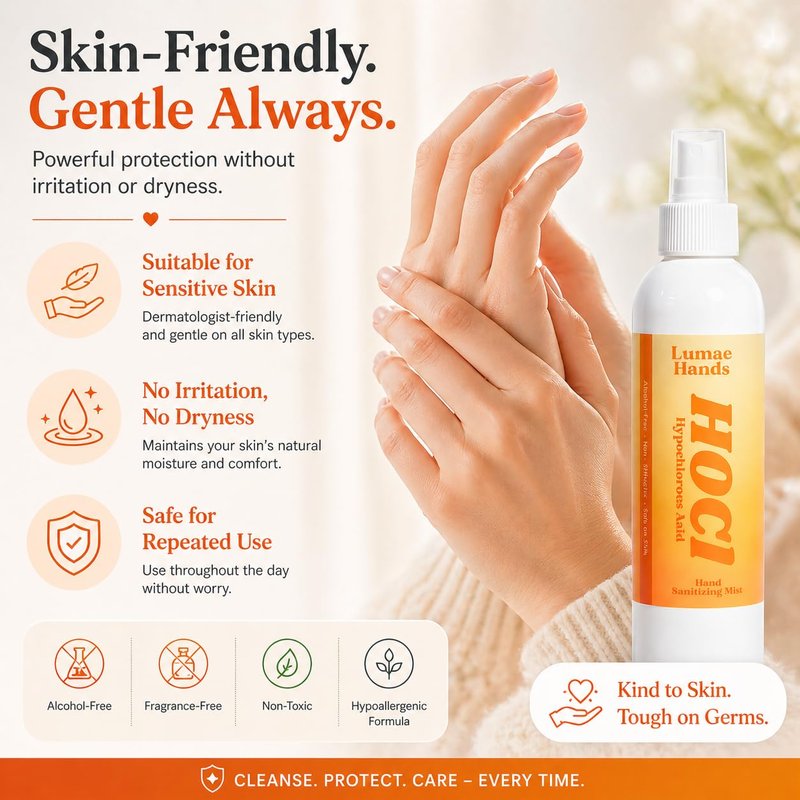 HOCl Hand Sanitizing Mist Spray – Hypochlorous Acid Hand Sanitizer Spray, Alcohol-Free Gentle Hand Mist, Unscented Non-Toxic Travel Size Bottle for Hands & Skin, Natural Hands Sanitizer – 8 Fl Oz