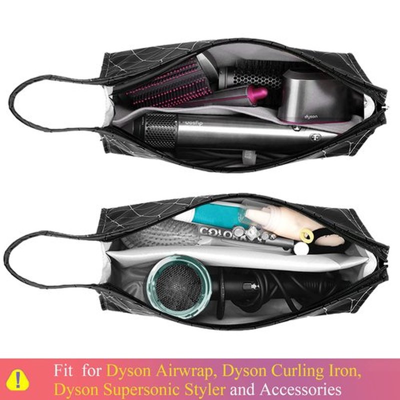 BAGCRAZY Leather Travel Case Travel Case Compatible with Dyson Airwrap Styler, Portable Waterproof Dyson Airwrap Travel Case, Airwrap Organizer Bag for Shark FlexStyle Attachments Storage, Dark Black