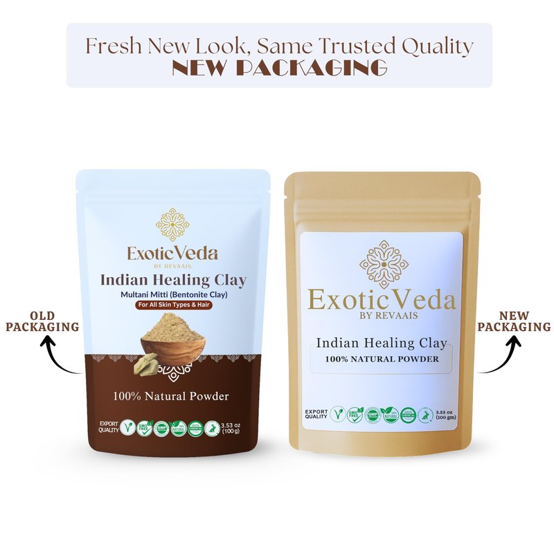 Exotic Veda Indian Healing Powder 100g | Natural Calcium Bentonite Clay & Multani Mitti | Face & Body Mask for Smooth, Radiant Skin | Pore Care, Oil Control, Hair & Scalp Care | Vegan & Cruelty-Free