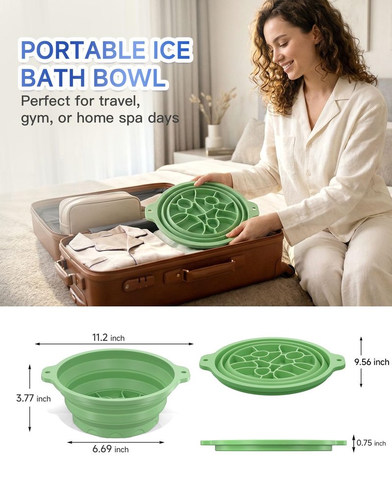 Face Bowl for Ice with Built-in Ice Tray – Collapsible Silicone Facial Ice Bath Bowl for Cold Plunge Therapy, Skin Tightening & Acne Relief – Portable Spa Tool for Home & Travel(Green